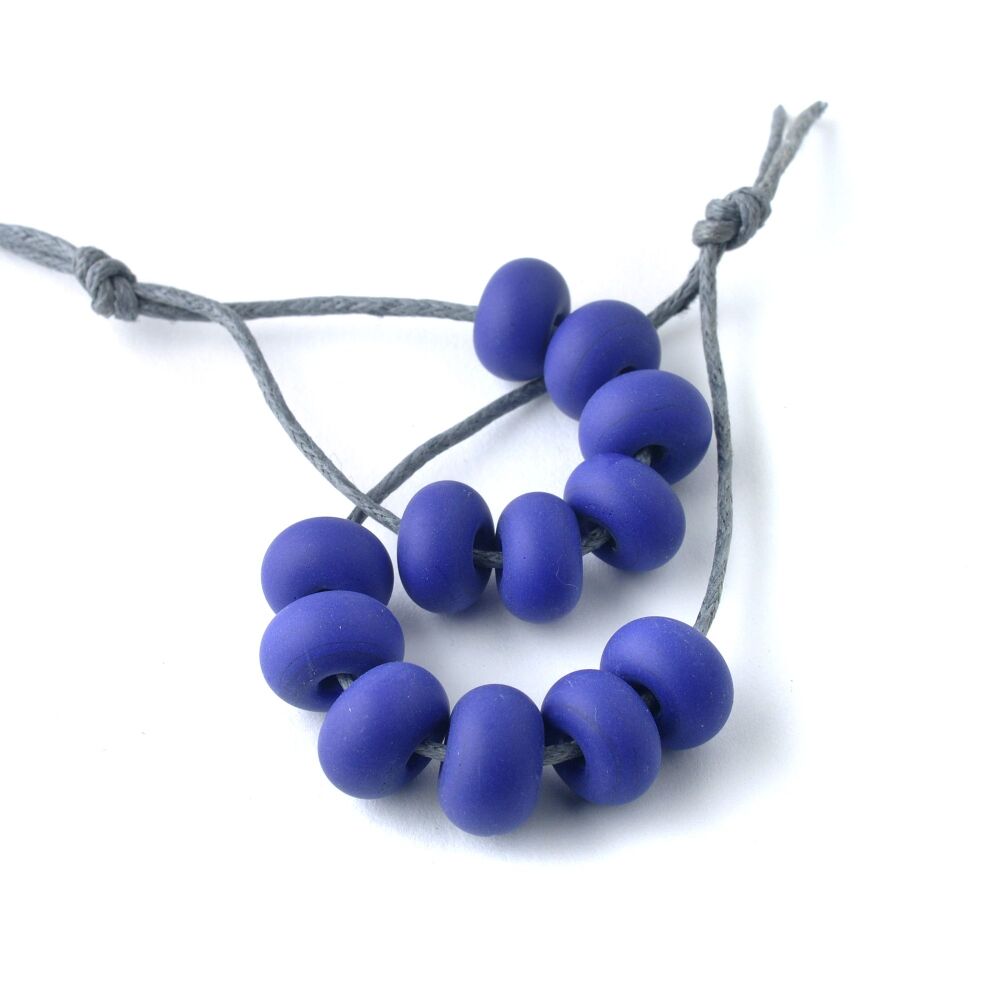 Matt Mid Blue Handmade Small Lampwork Glass Spacer Beads