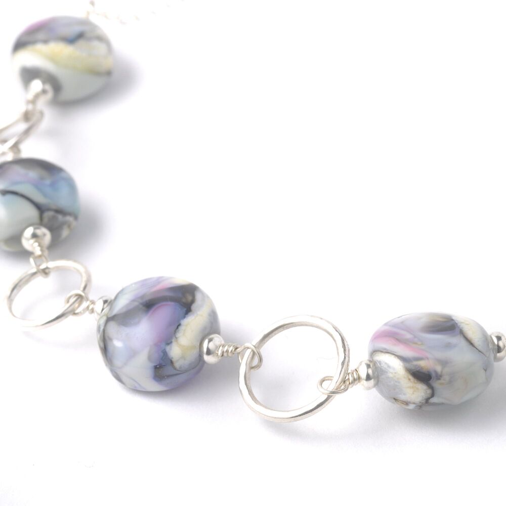 Pastel Stone Lampwork Glass and Silver Necklace