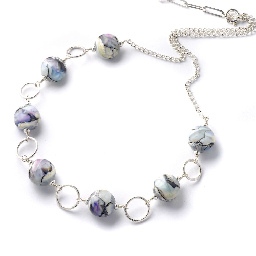 Pastel Stone Lampwork Glass and Silver Necklace