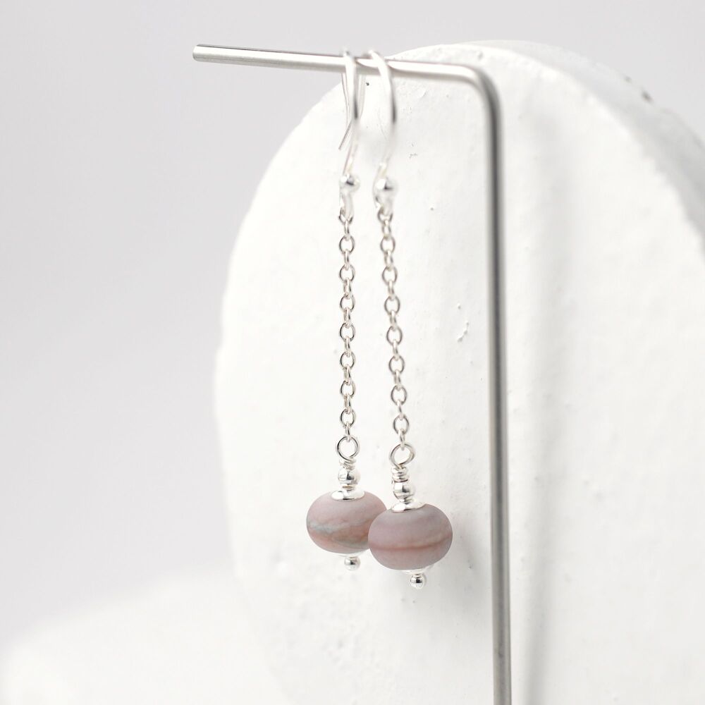 Little Dusky Pink Tumbled Glass Dangle Earrings