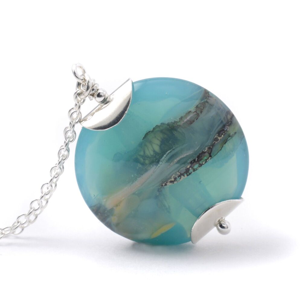 Opaque Blue Lampwork Glass Landscape Pendant
