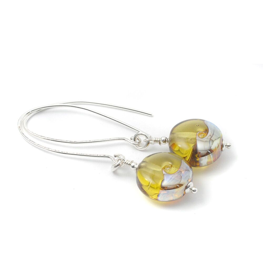 Silver Honey Lampwork Glass Earrings