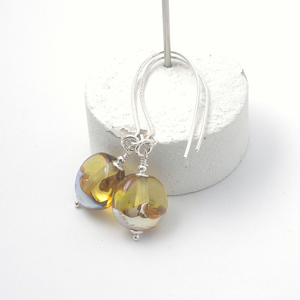 Silver Honey Lampwork Glass Earrings