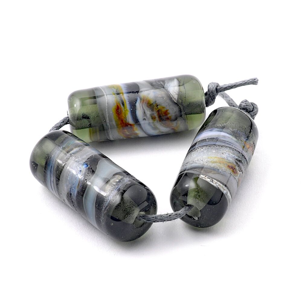 Slate Grey Lampwork Glass Barrel Beads