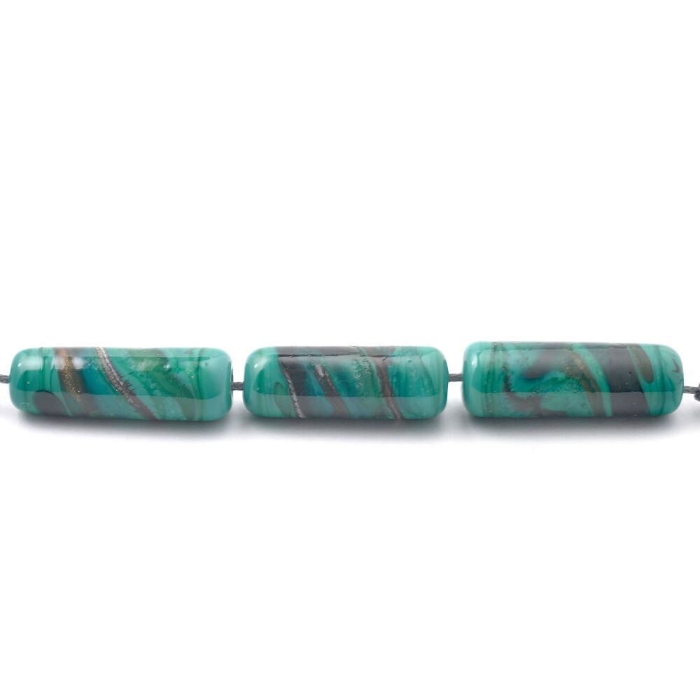 Dark Jade Lampwork Glass Barrel Beads