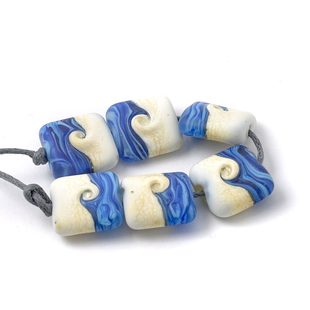 Ocean Wave Lampwork Glass Square Tab Beads