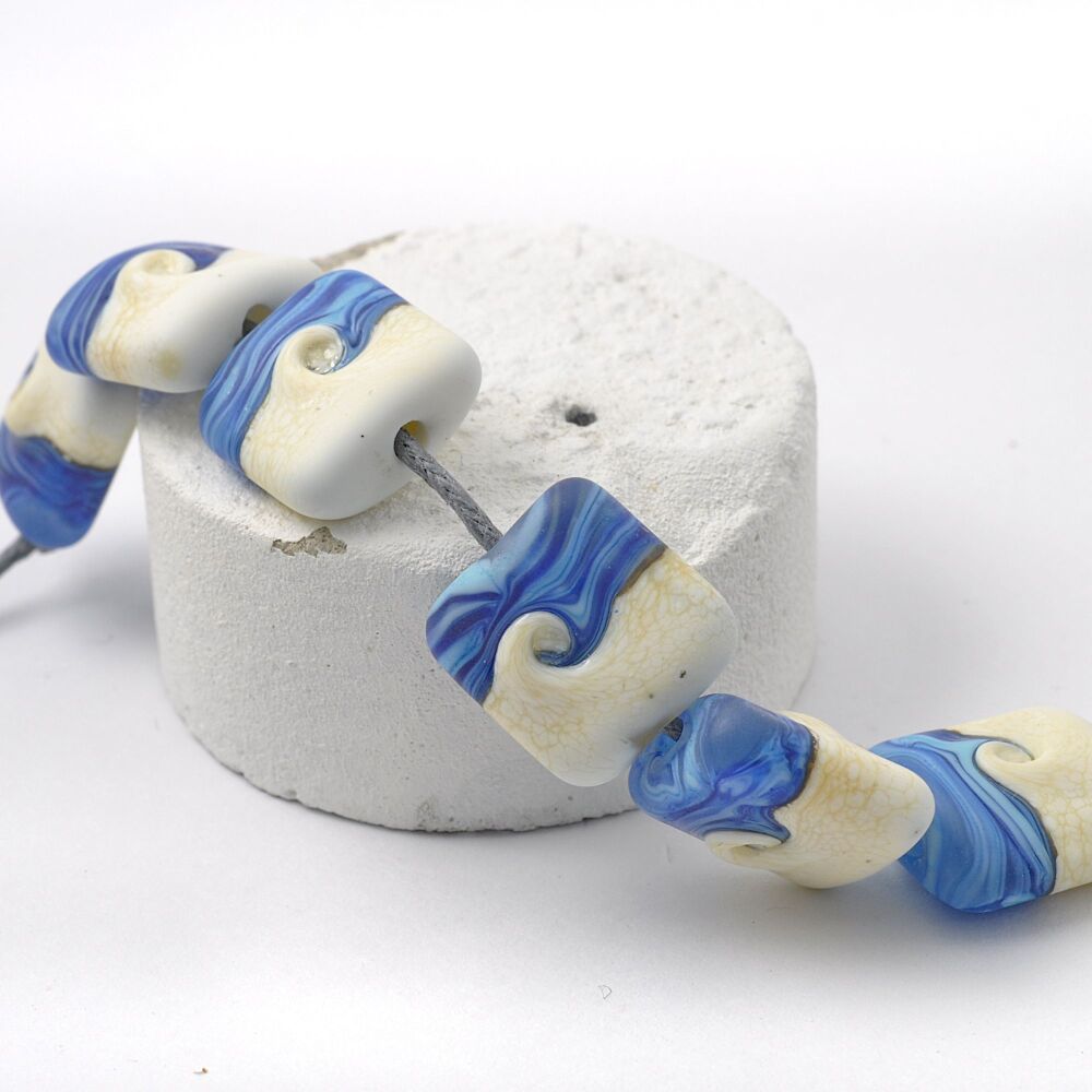 Ocean Wave Lampwork Glass Square Tab Beads