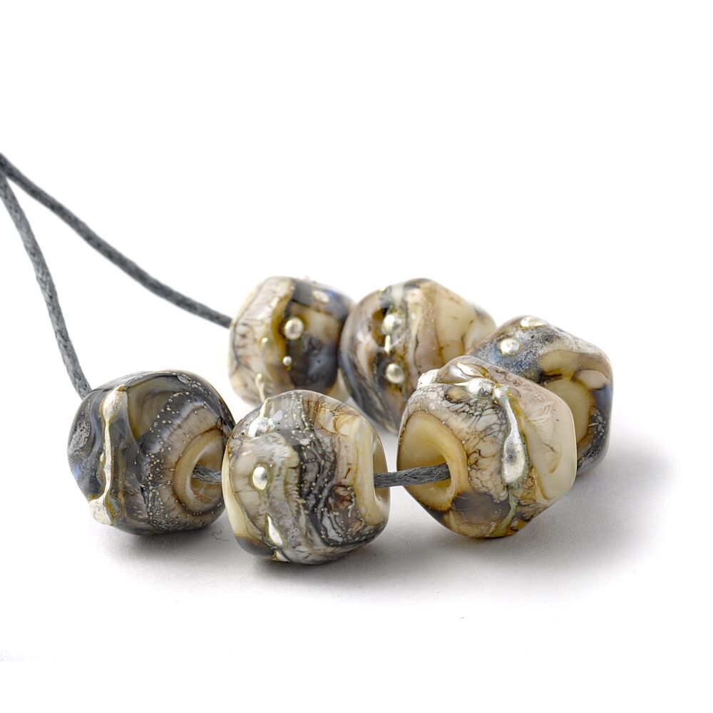 Lampwork Nugget Beads in Ivory with Pure Silver
