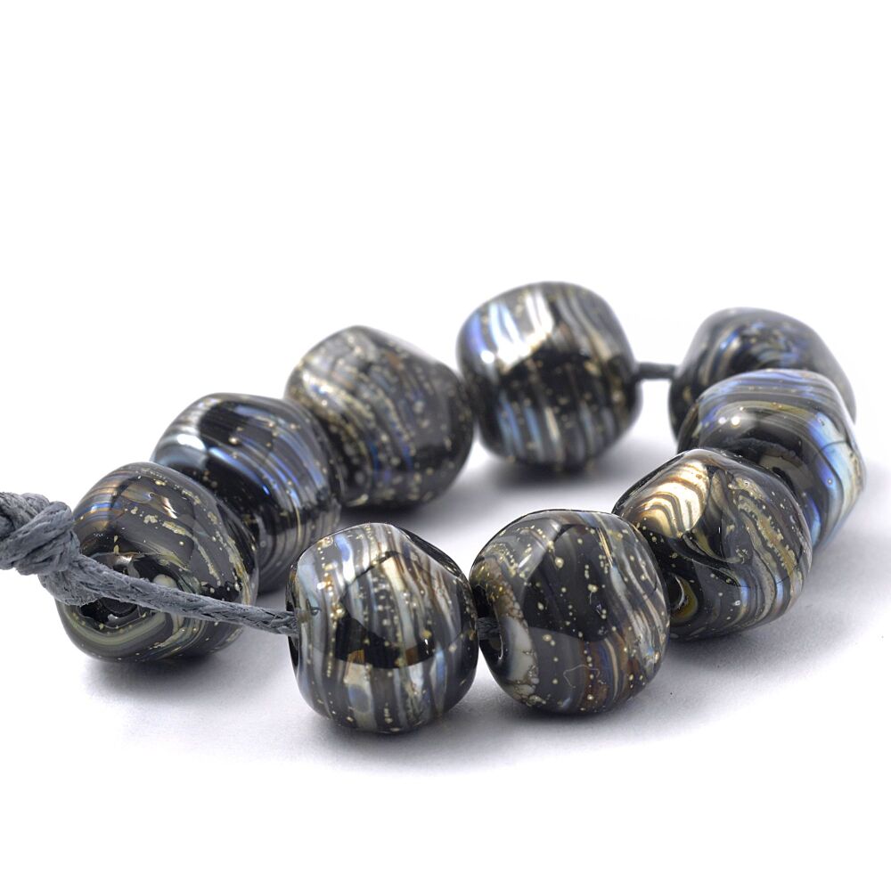 Black Gold Lampwork Glass Nugget Bead Set