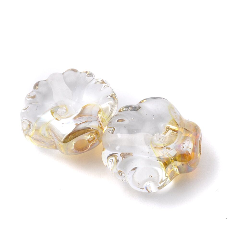 Golden Wave Lampwork Glass Shell Bead Pair