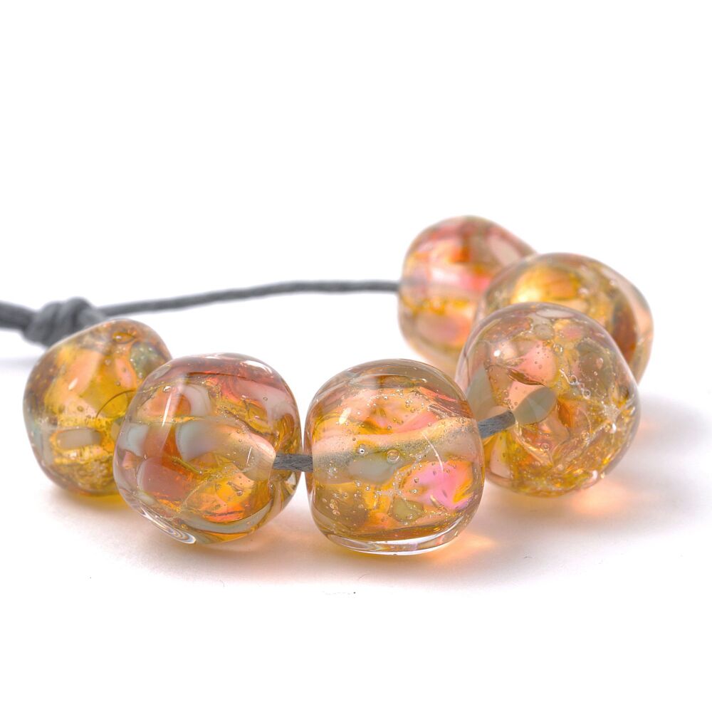Marmalade Fizz Lampwork Glass Nugget Beads