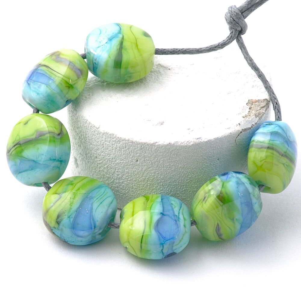 Mini Landscapes Pressed Lampwork Glass Bead Set