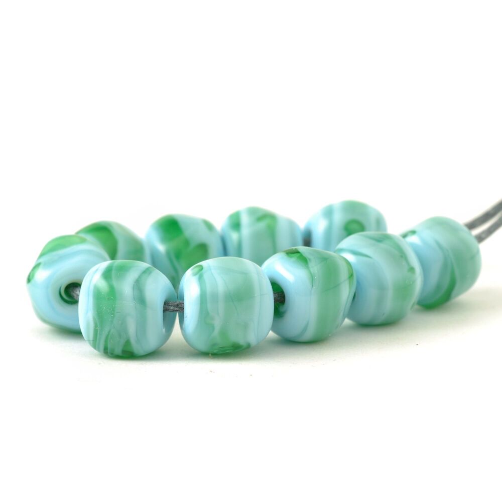 Mint Green Lampwork Glass Nugget Beads