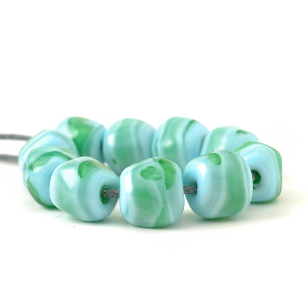 Mint Green Lampwork Glass Nugget Beads