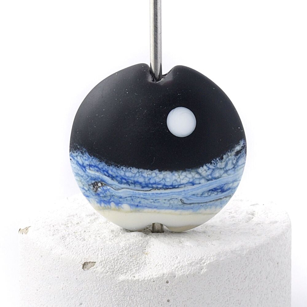 Full Moon Over Sea Lampwork Glass Focal Bead