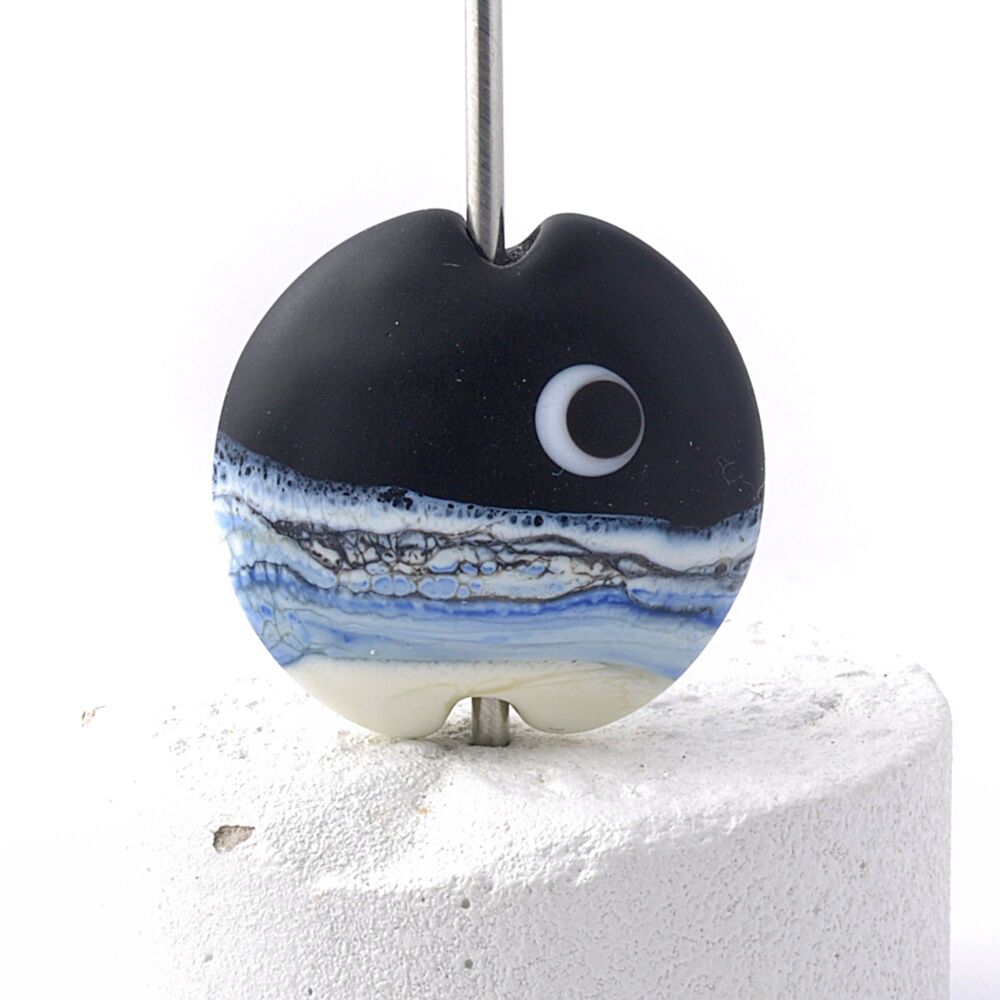 Crescent Moon Over Sea Lampwork Glass Focal Bead