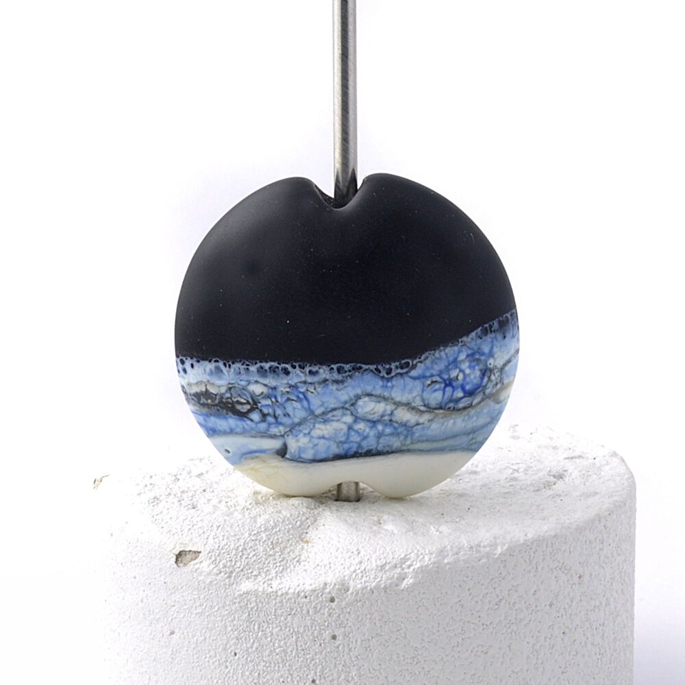 Crescent Moon Over Sea Lampwork Glass Focal Bead
