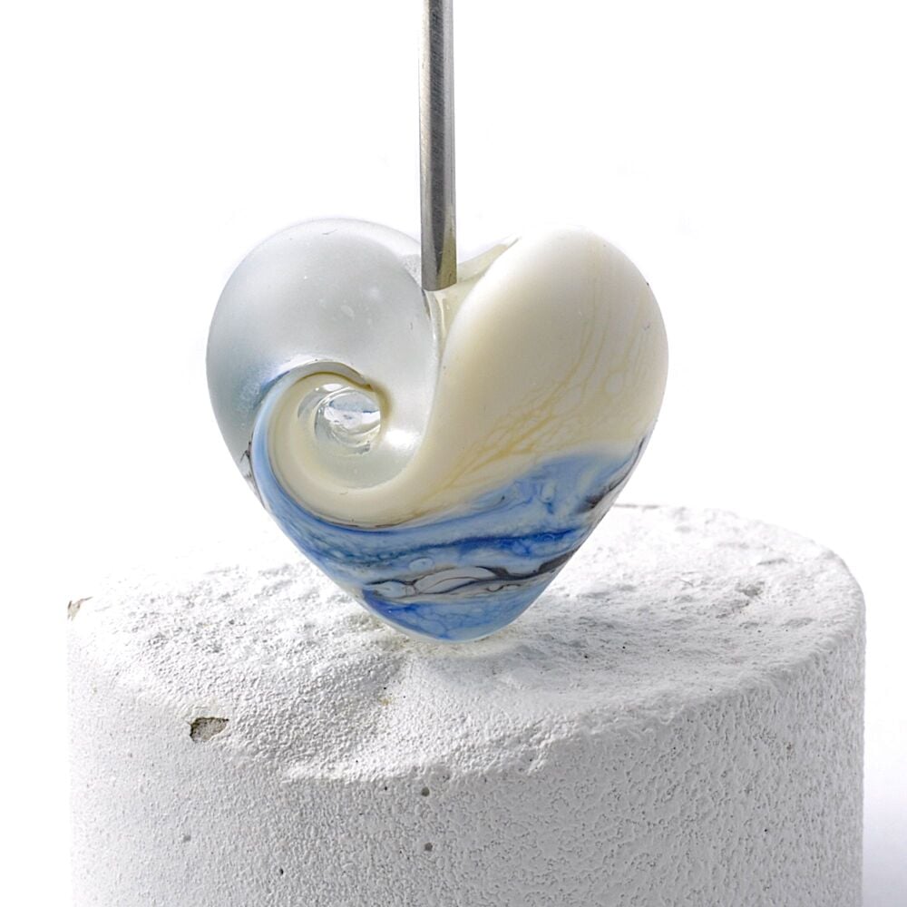 Ivory Sea Lampwork Glass Heart Focal Bead