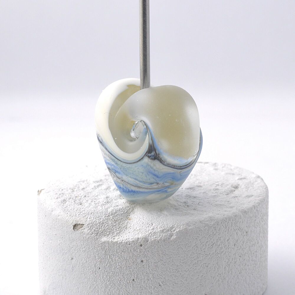 Ivory Sea Lampwork Glass Heart Focal Bead
