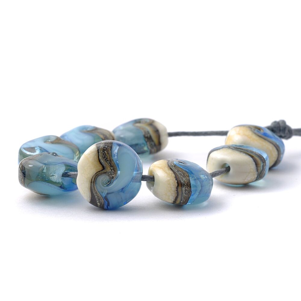 Mini Seascapes Pressed Lampwork Glass Bead Set