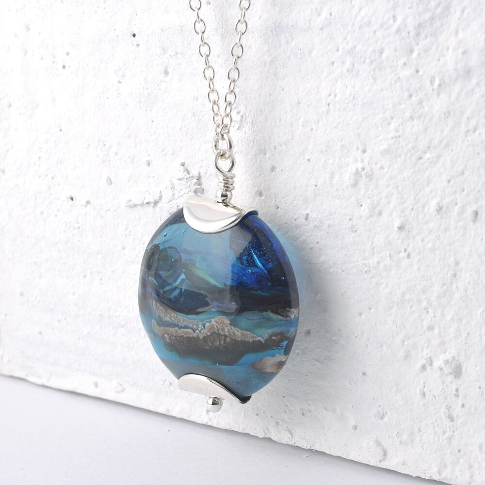Dark Oceans Lampwork Glass Pendant Necklace