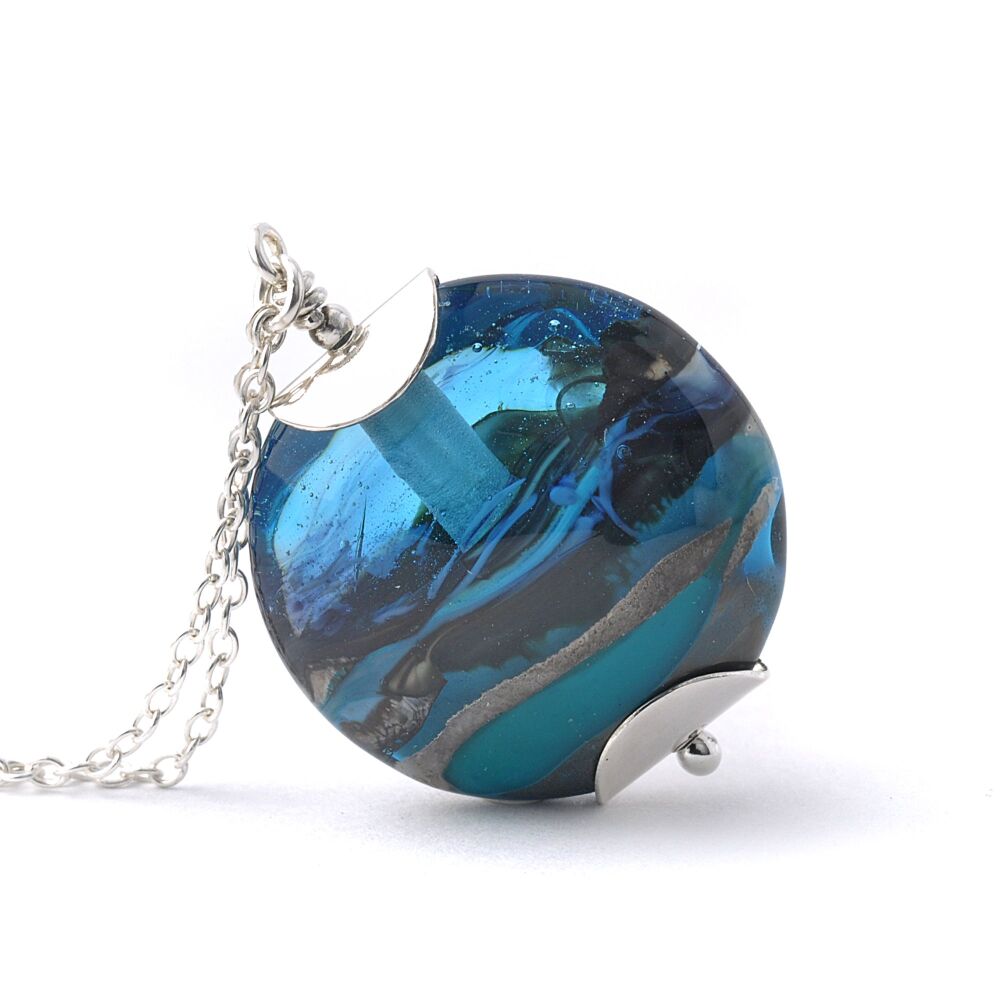 Dark Oceans Lampwork Glass Pendant Necklace