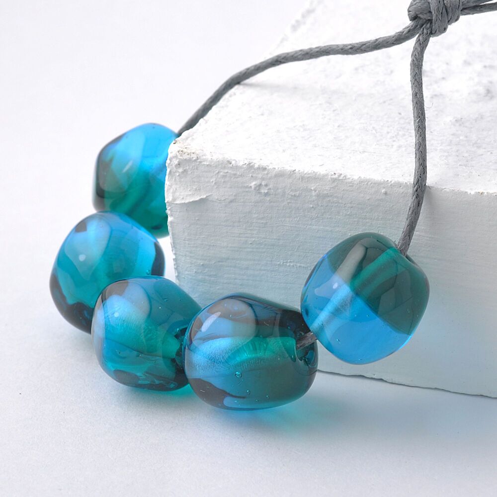 Turquoise and Teal Lampwork Nugget Beads