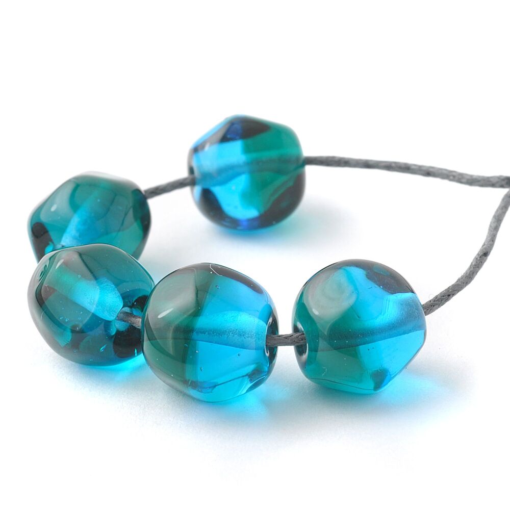 Turquoise and Teal Lampwork Nugget Beads