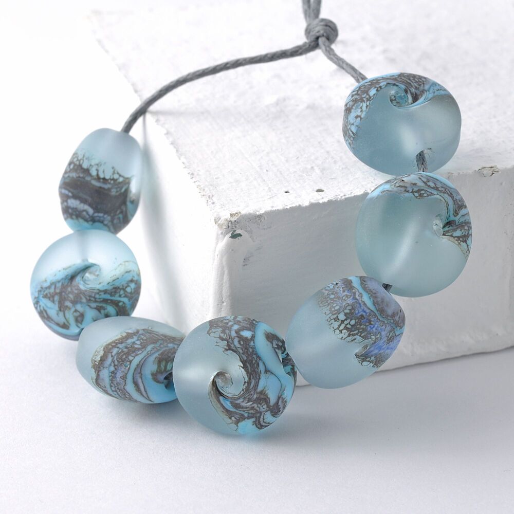 Tumbled Waves Pressed Lampwork Glass Bead Set