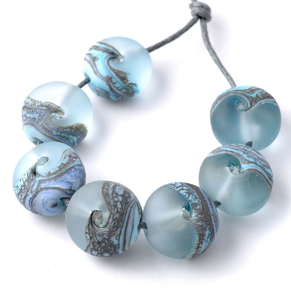 Tumbled Waves Pressed Lampwork Glass Bead Set