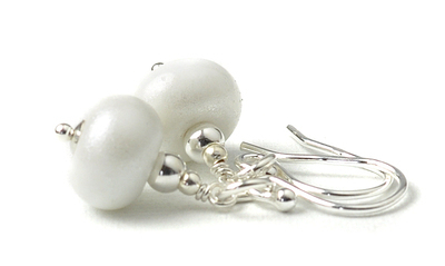 Pearly White Earrings Lampwork Glass Earrings
