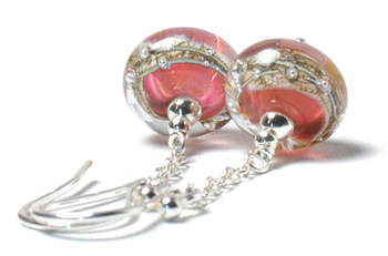 E131104 Handmade Pink and Silver Artisan Glass Earrings