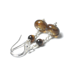 E131103a Glass and Tigers Eye Handmade Sterling Silver Earrings