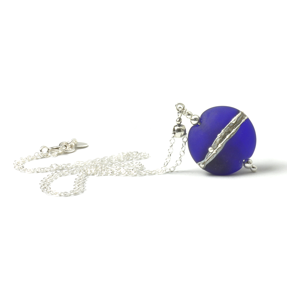 Cobalt Blue Silvered Glass Necklace