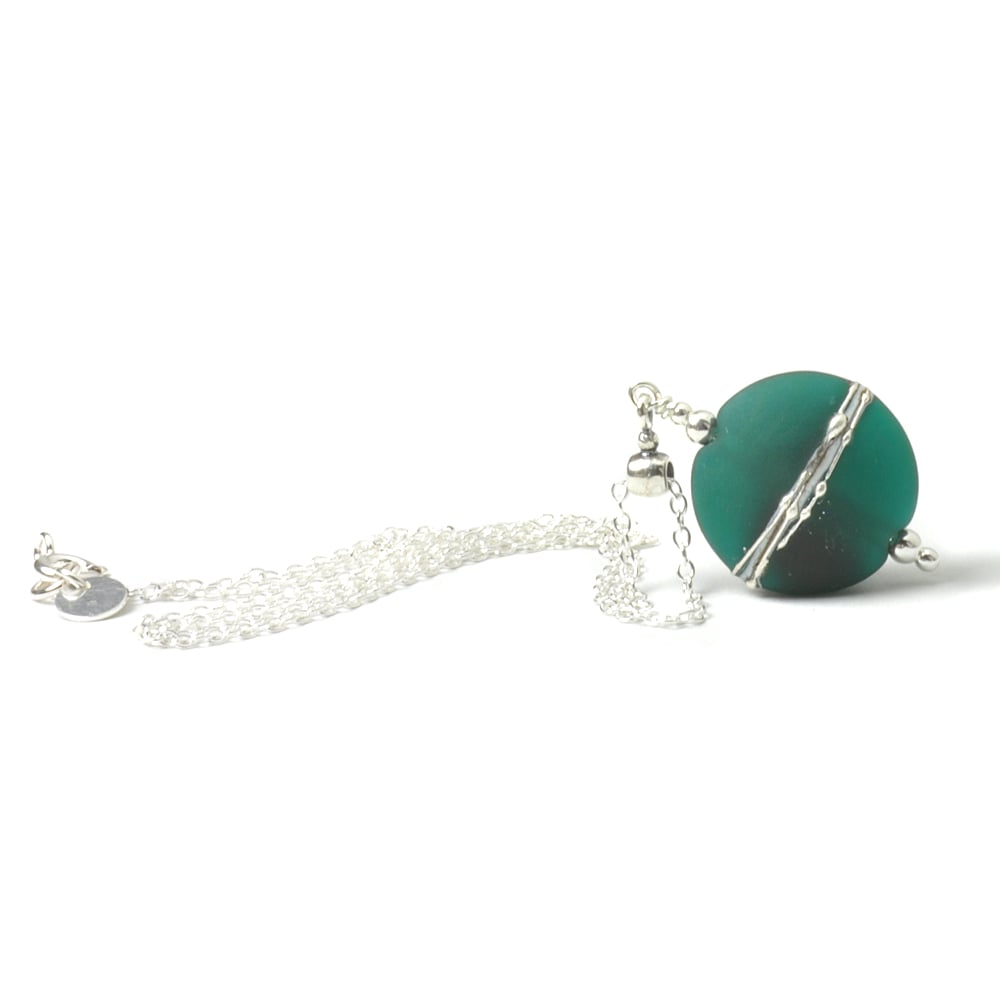 Emerald Green Silvered Glass Necklace