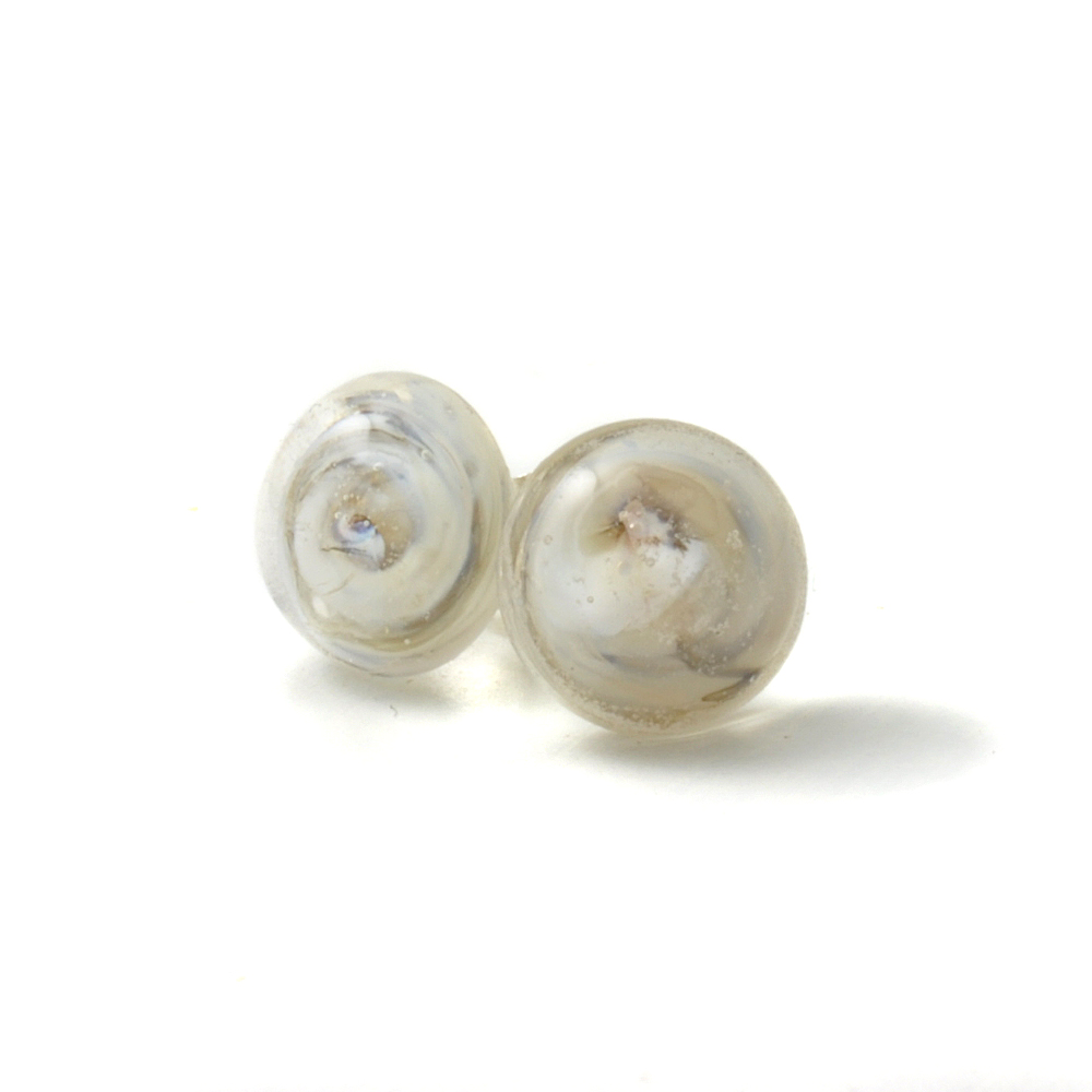 Cream Marble Lampwork Glass Stud Earrings