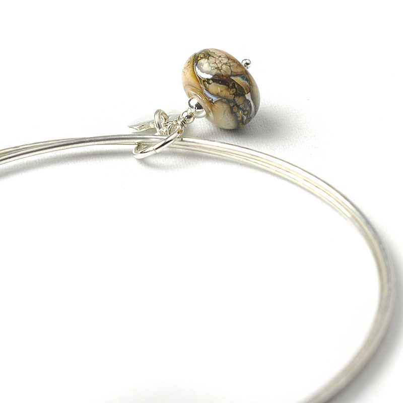 Marbled Bronze Silver Charm Bangles