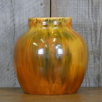 Large Antique Pilkington's Royal Lancastrian Art Pottery Orange Streaked Glazed Vase