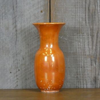 Antique Ruskin Style Orange High Fired Lustre Glazed Art Pottery Vase