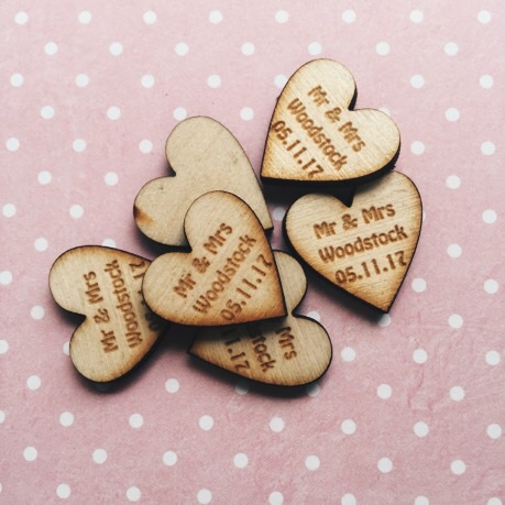 50 Personalised Mr & Mrs Love Hearts Plywood