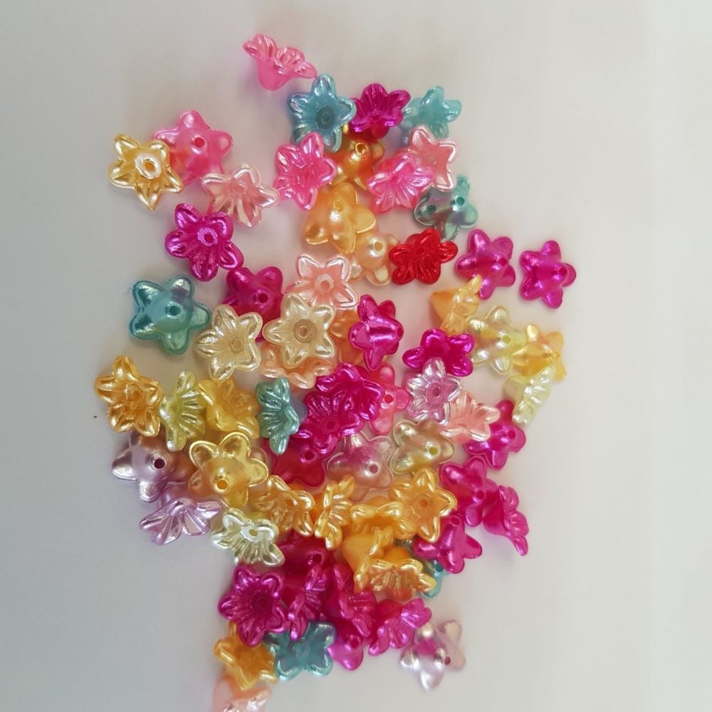 Imitation pearl flower beads 10mm mixed colours