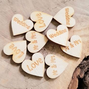 50 Personalised Mr & Mrs Love Hearts MDF mixed selection
