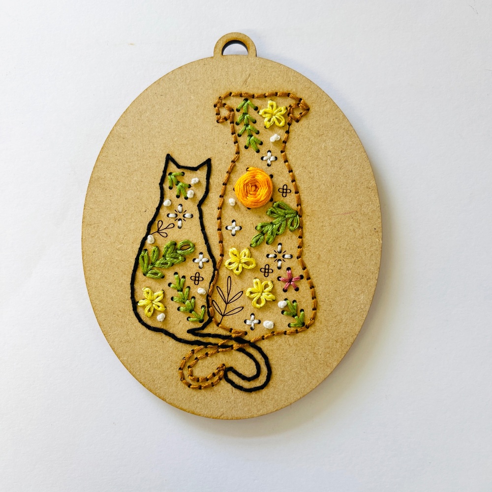 Cat & Dog Embroidery on wood