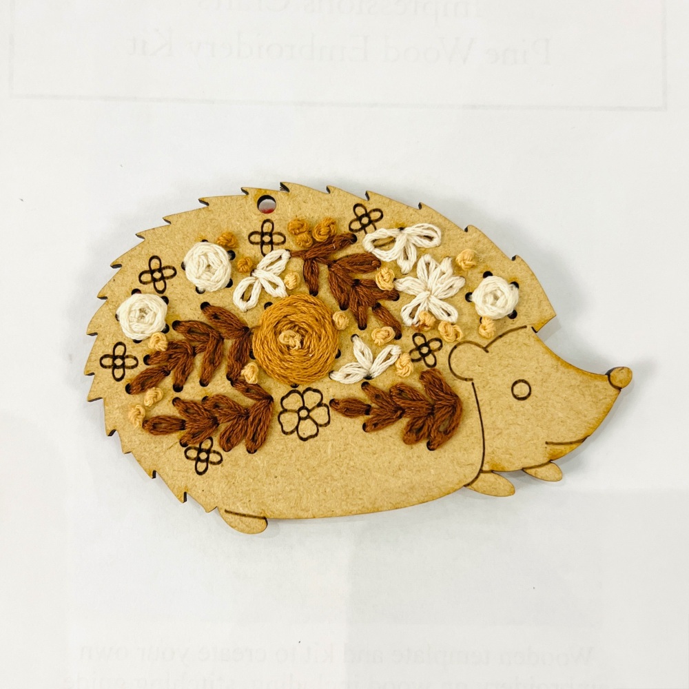 Embroidery on wood Hedgehog