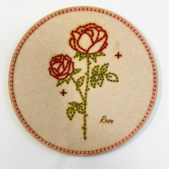 Rose Embroidery on Wood