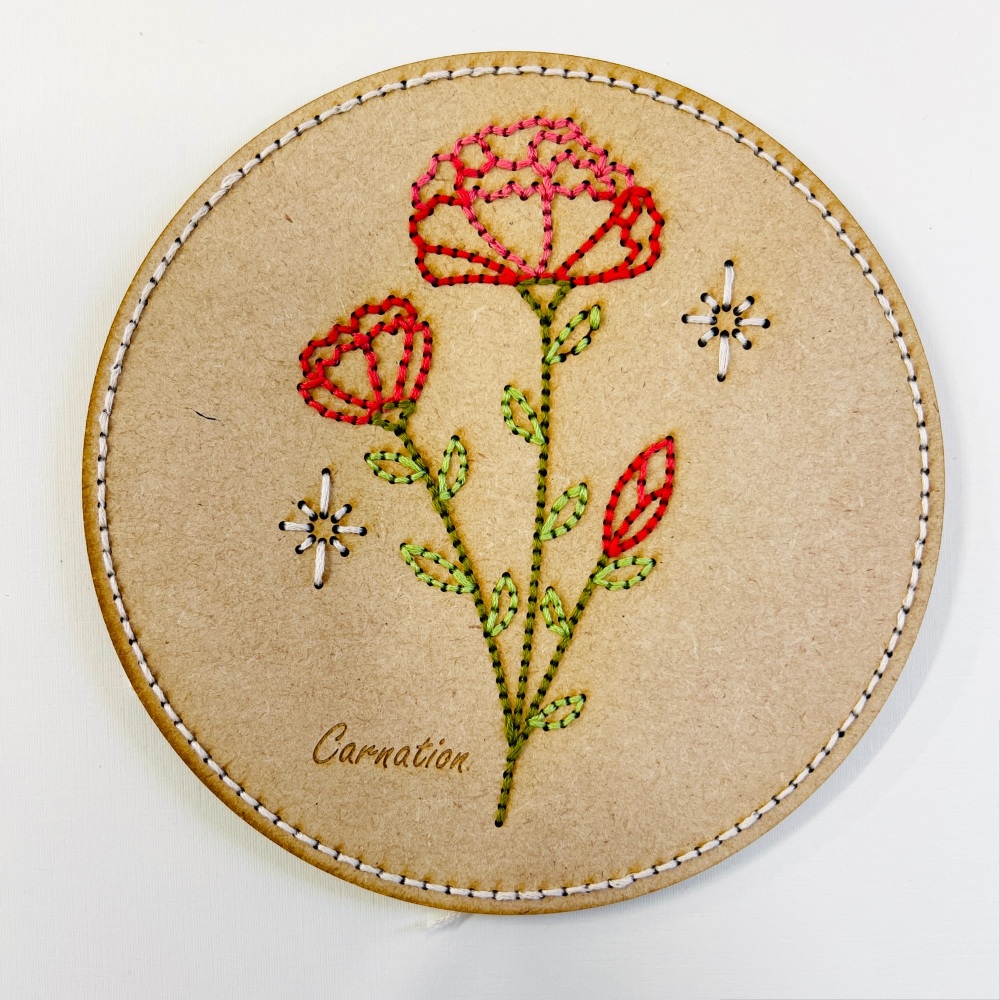 Carnation Embroidery on Wood