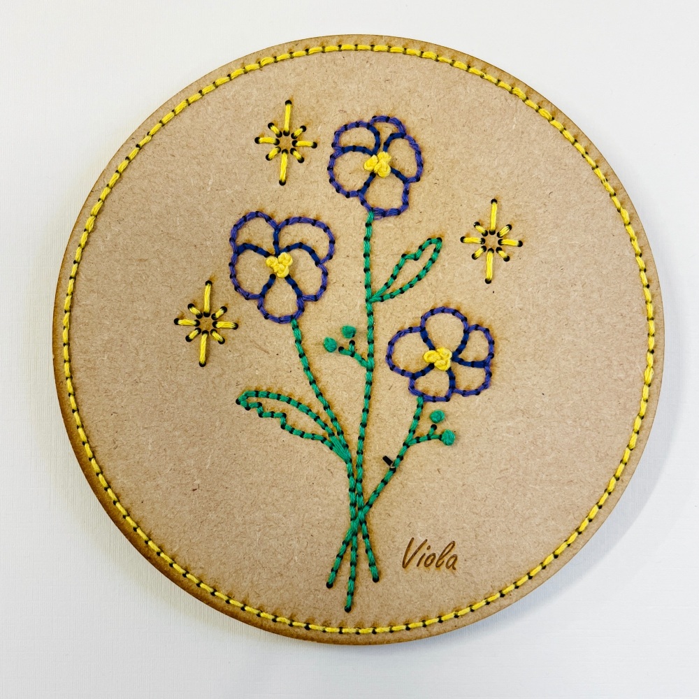Viola Embroidery on Wood