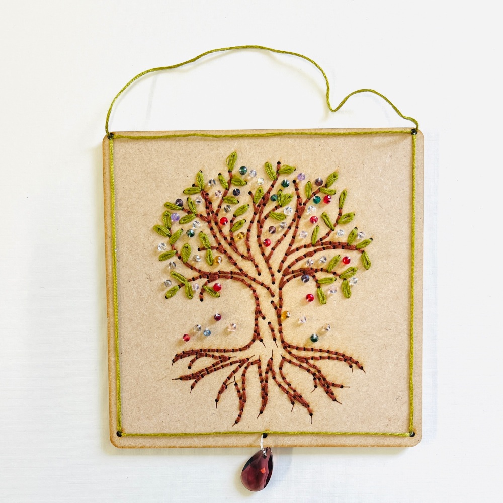 Tree of Life Embroidery on Wood