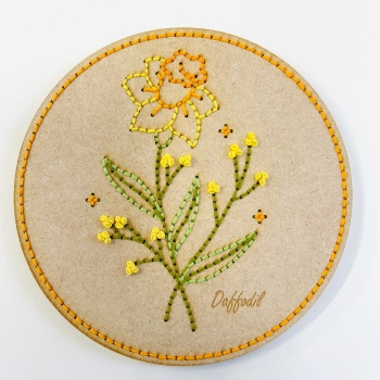 Daffodil Embroidery on Wood