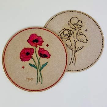 Poppy Embroidery on Wood